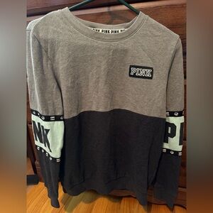 Victoria's Secret PINK Gray and Black Colorblock Crewneck Sweatshirt